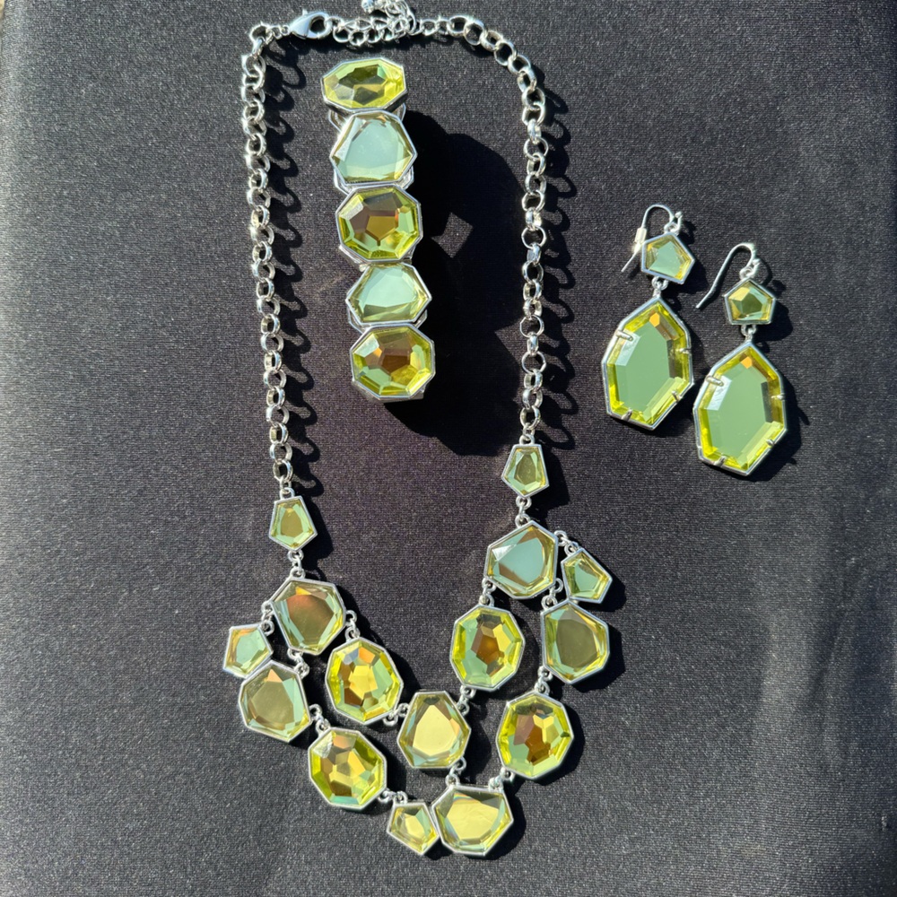 Cache Citrine Crystal Matching Necklace Bracelet, & Drop Earrings Jewelry Set